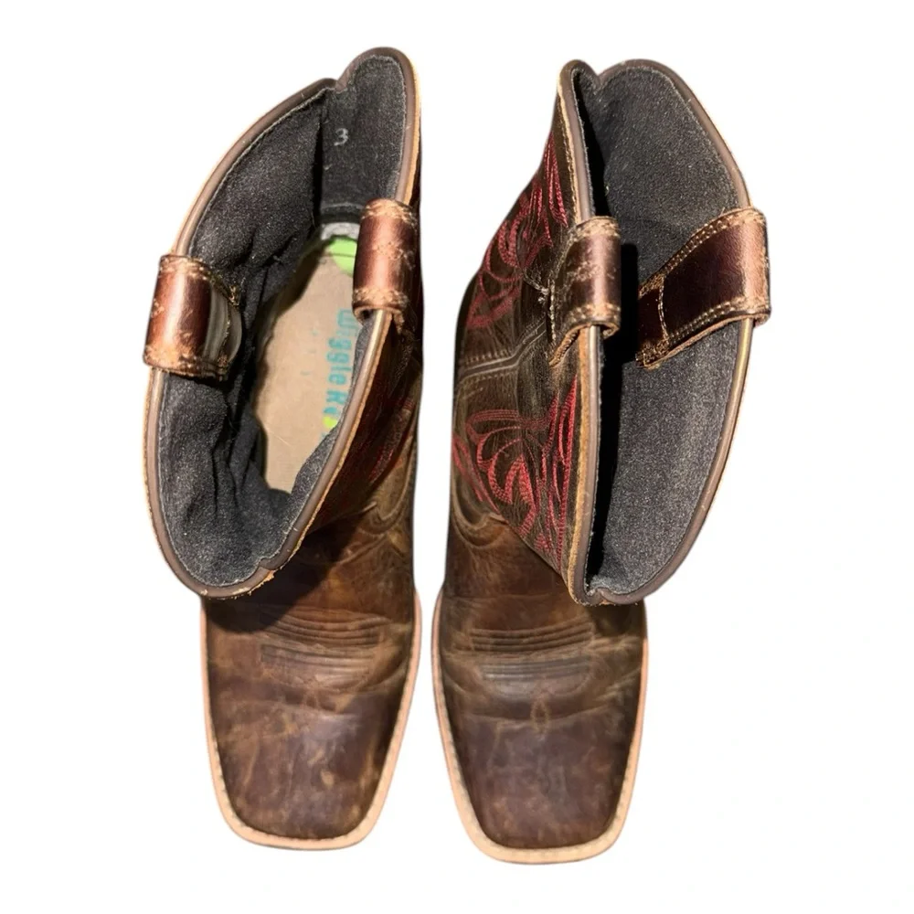 Ariat Quickdraw Leather Western Cowboy Boots Distressed Brown/Red Kids Size 3